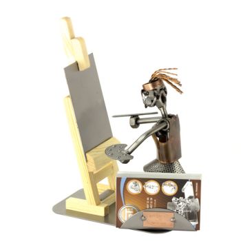 MALERIN MIT HOLZSTAFFELEI UND VISITENKARTEN-HALTER